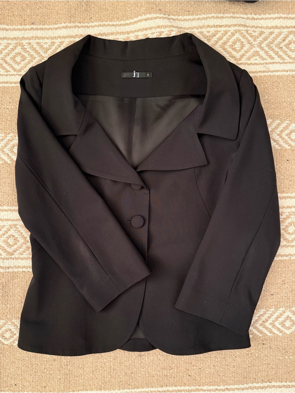 Vintage Y2K TeenFlo Black Fine Wool Stretch Button Tailored Crop Blazer 4 S/M